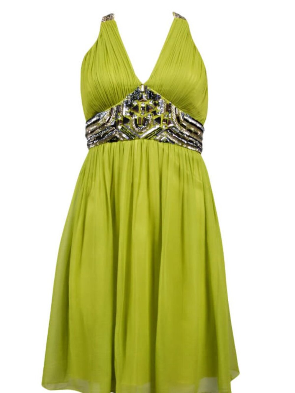 Adrianna Papell Silk Chiffon Babydoll Beaded Back Dress